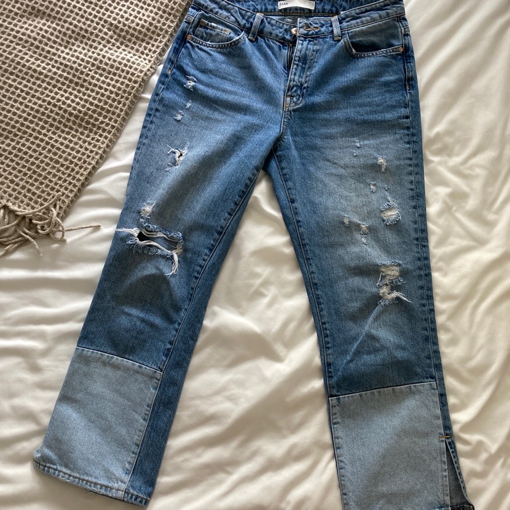 Zara Denim Cropped Straight Leg Jeans